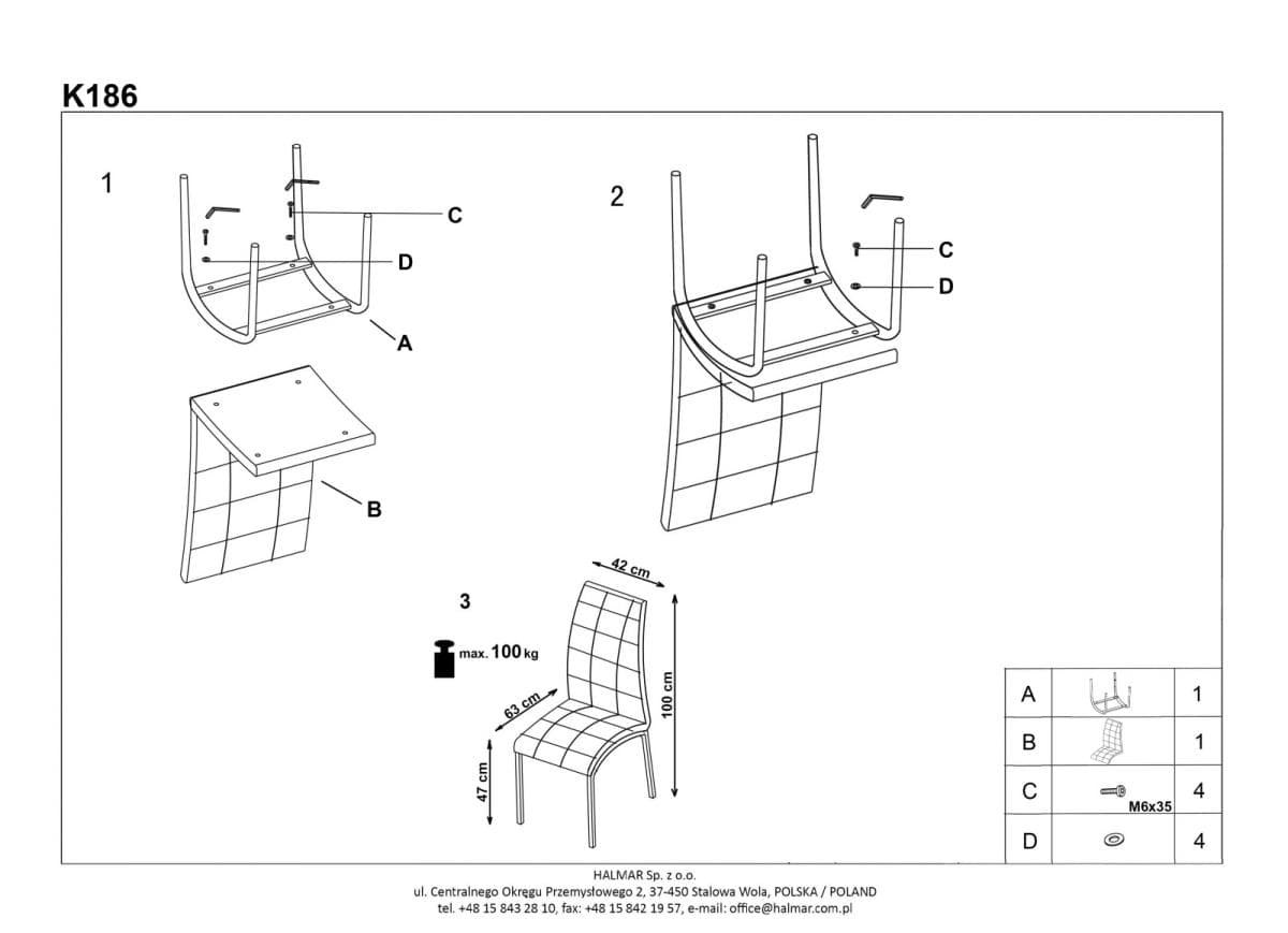 Стул кухонный Halmar K186 черно-белый, V-CH-K/186-KR-CZARNY