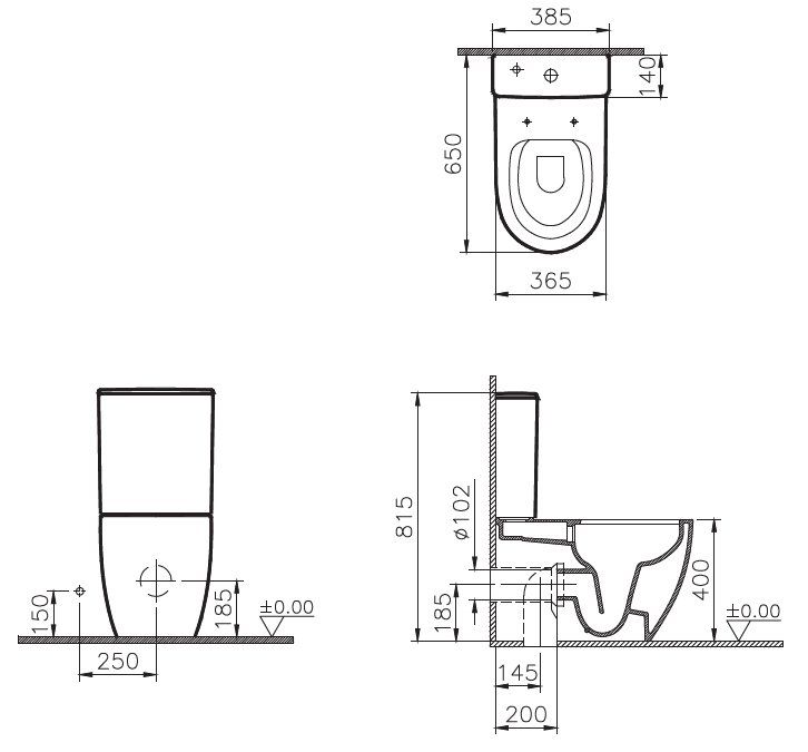 Напольный унитаз безободковый Vitra Sento Rim-ex, 9830B003-7203