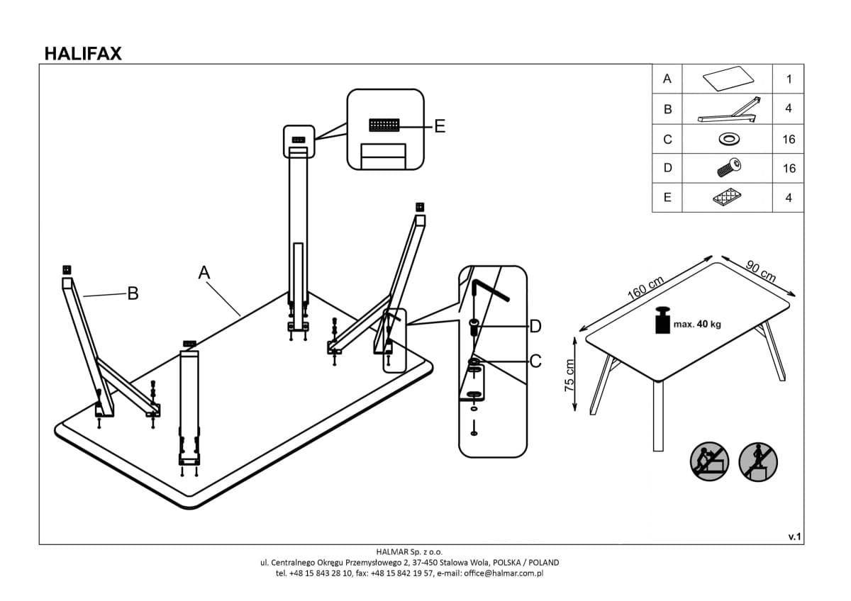 Стол обеденный Halmar Halifax серо/черный, V-CH-HALIFAX-ST
