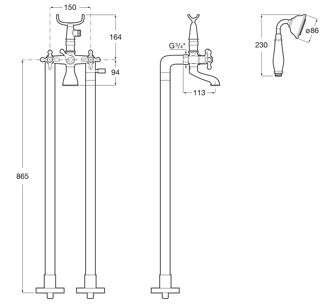 Напольный смеситель для ванны Roca Carmen, 75A274BC00