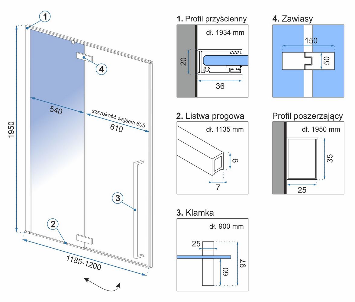 Душевая дверь Rea Fargo 120, REA-K6328