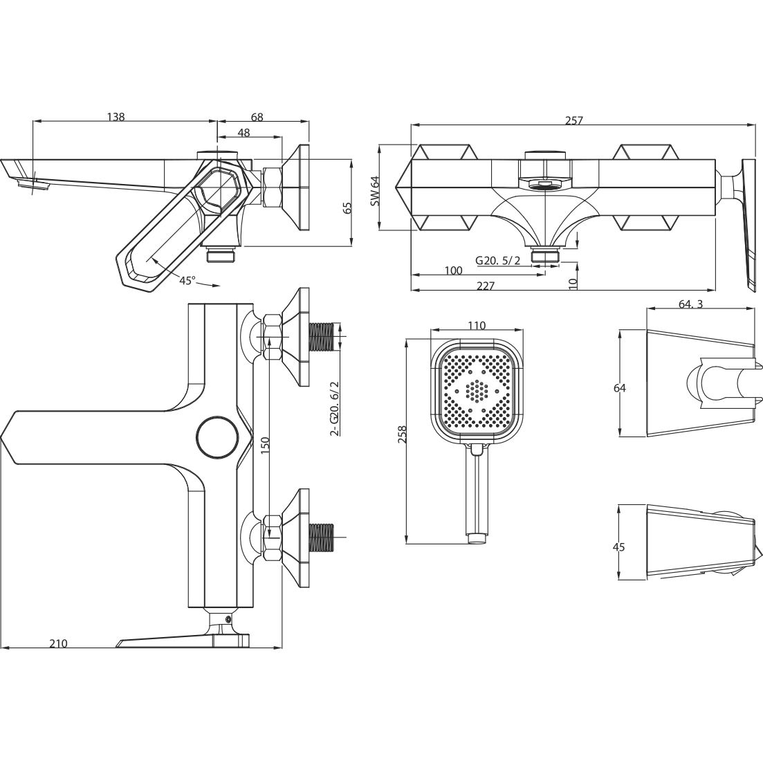 Смеситель для ванны с монолитным изливом Lemark Prizma, LM3914C