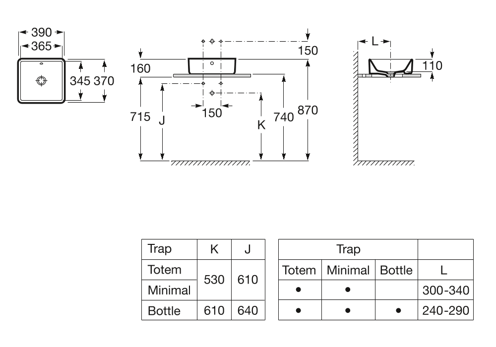 Раковина накладная Roca The Gap Square 39х37, A3270ML000
