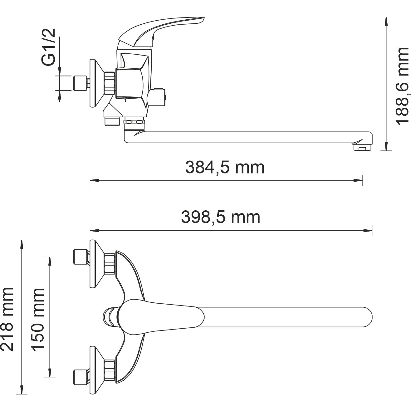 Смеситель для ванны с длинным изливом WasserKRAFT Rossel, 2802L
