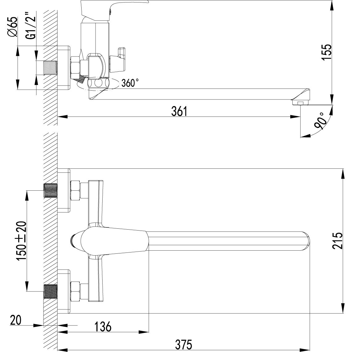 Смеситель универсальный с плоским изливом 300 мм Lemark Plus Factor, LM1651C