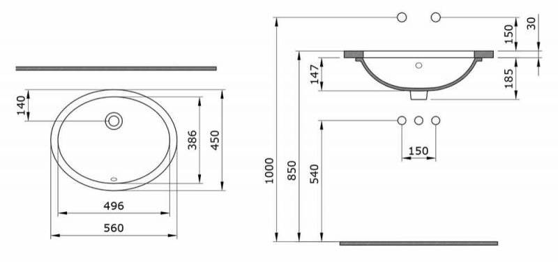 Умывальник встраиваемый снизу Bocchi Parma 56x45, 1384-001-0125