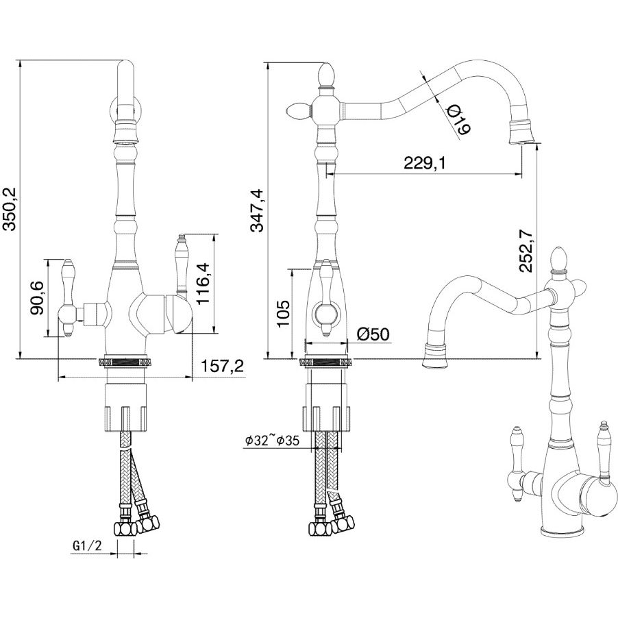 Смеситель для мойки Vivi Felice 1819 Cromo