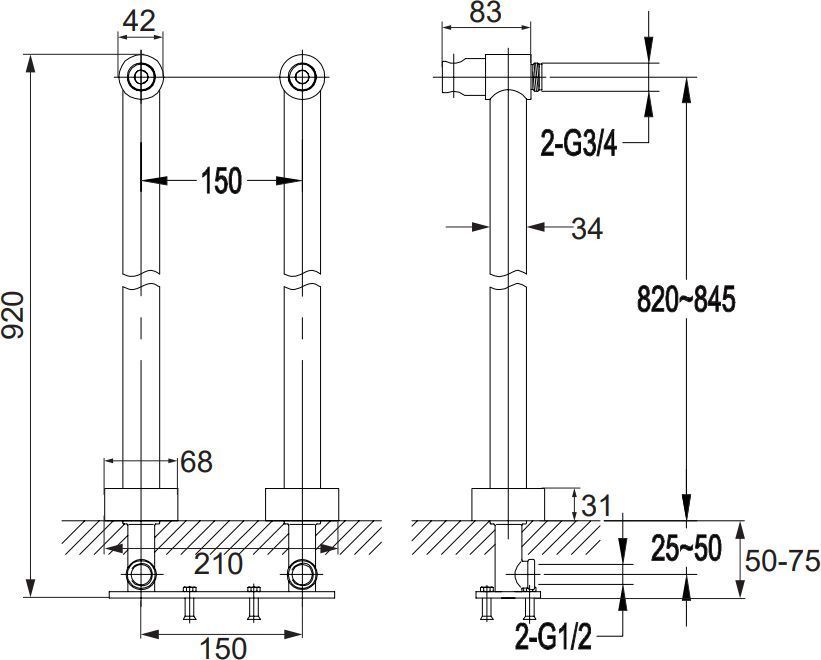 Универсальные ножки для смесителя для ванны Omnires, 8819GL