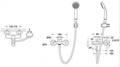 Смеситель для ванны Bravat Stream-D с аксессуарами F637163C-B