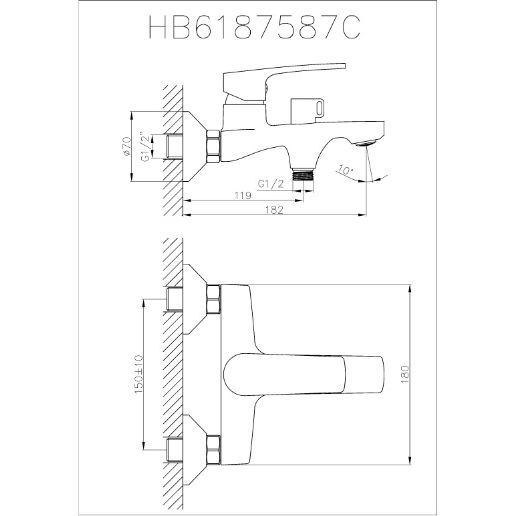 Смеситель для ванны с коротким изливом Haiba HB60587