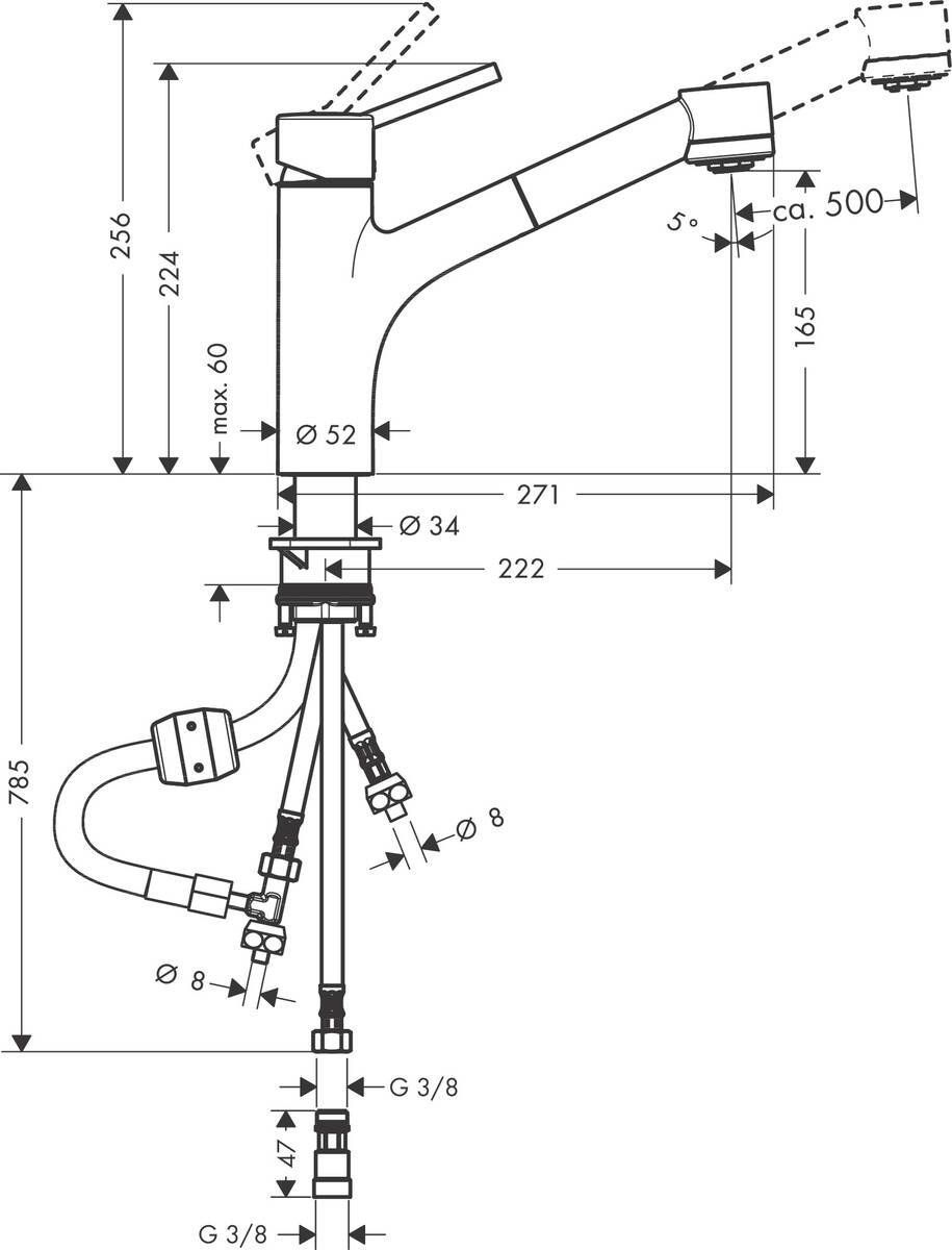 Кухонный смеситель Hansgrohe Talis S 170 для водонагревателей с вытяжным душем, 32842000