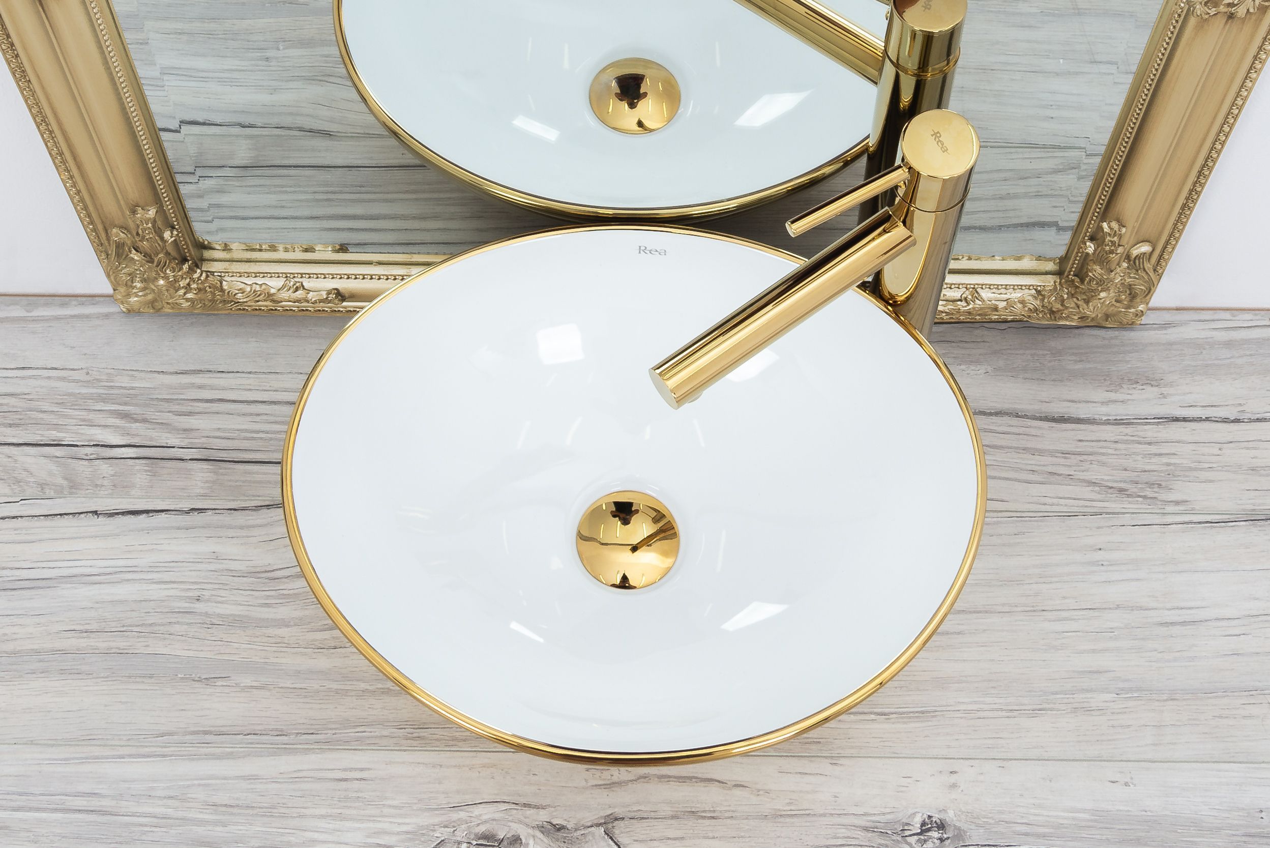 Умывальник Rea Sofia Gold/White 41x34.5, REA-U0456