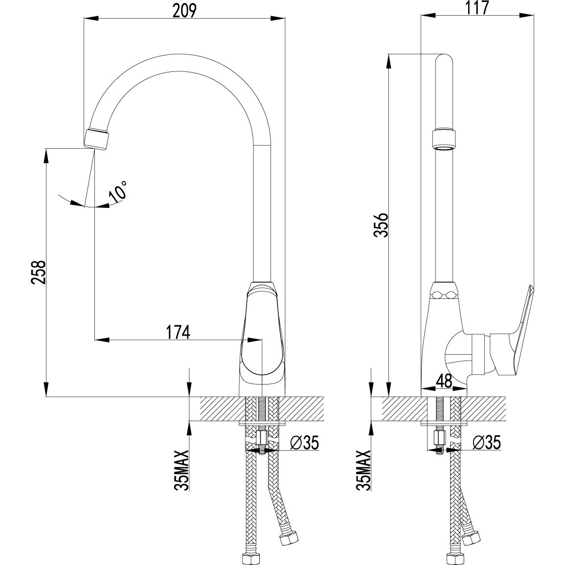 Смеситель для кухни одноручный с высоким поворотным изливом Lemark Partner, LM6555C
