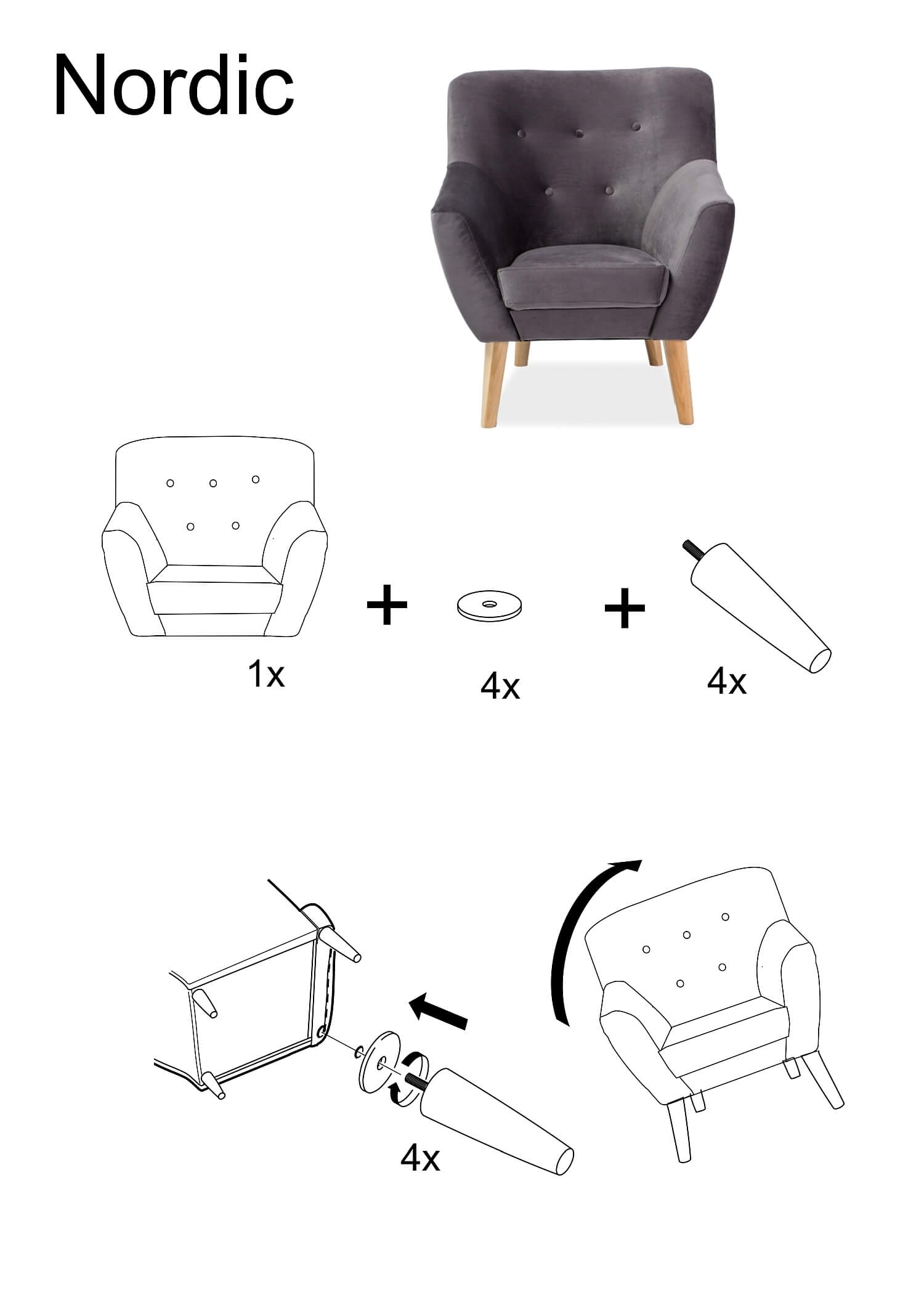 Кресло Signal Nordic 1 Velvet Bluvel 78 зеленый, NORDIC1V78