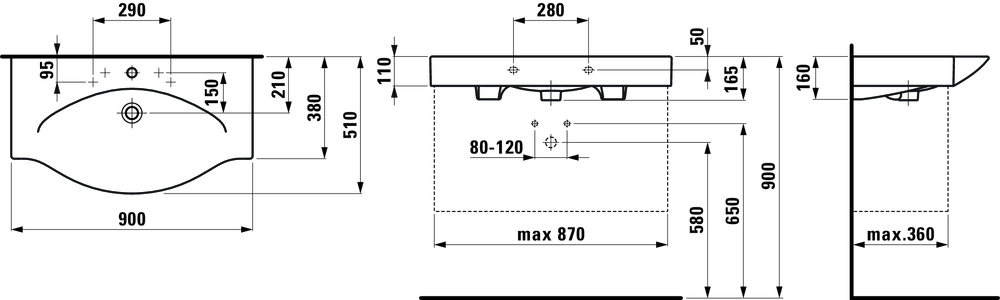 Раковина накладная Laufen Palace 90x51, 8.1170.2.000.104.R