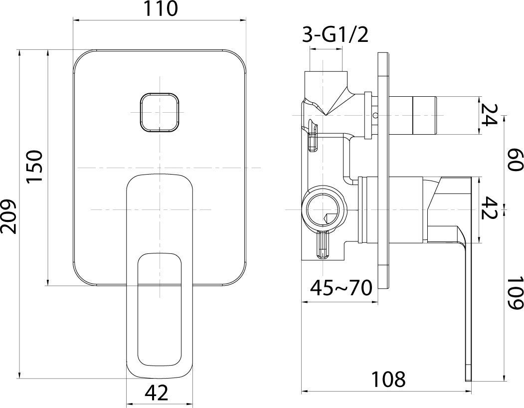 Встраиваемый смеситель с двумя выходами, Iddis Slide, SLISB00i67