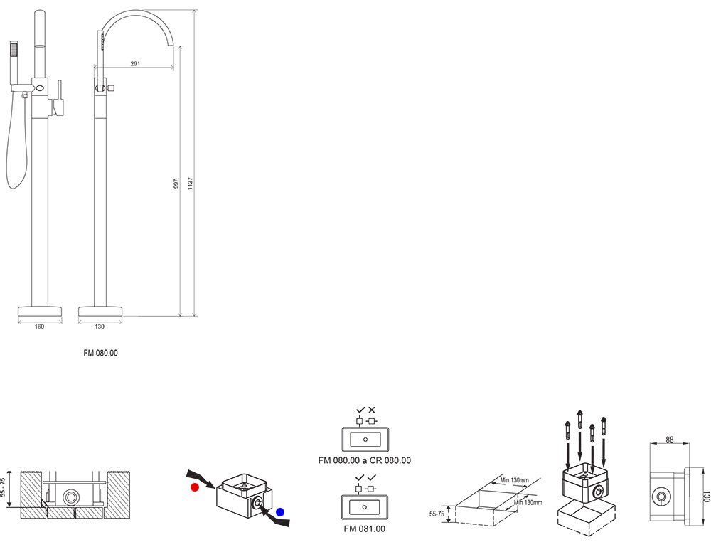 Смеситель напольный Ravak FM 080.00, X070059