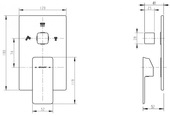 Накладка для смесителя скрытого монтажа Bravat Phillis (3 функции) P69195C