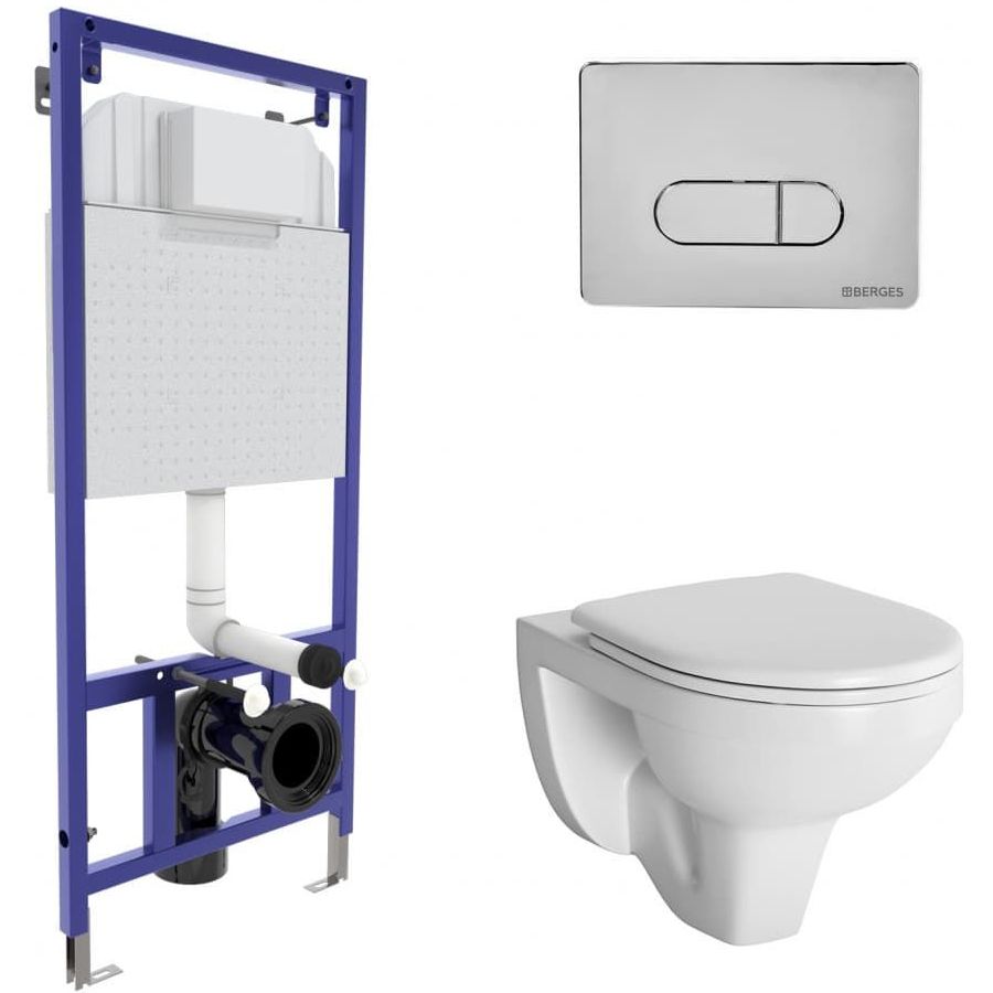 Комплект Berges Novum, кнопка D3 хром глянец, унитаз Gamma, сиденье Gamma, 042417