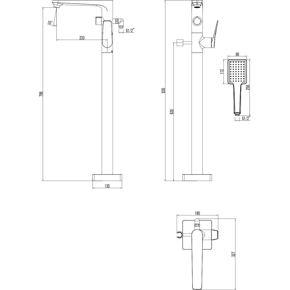 Смеситель для ванны напольный Lemark Bronx, LM3744BL