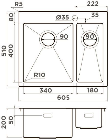 Мойка Omoikiri Akisame 60-2-IN-L, 4993775