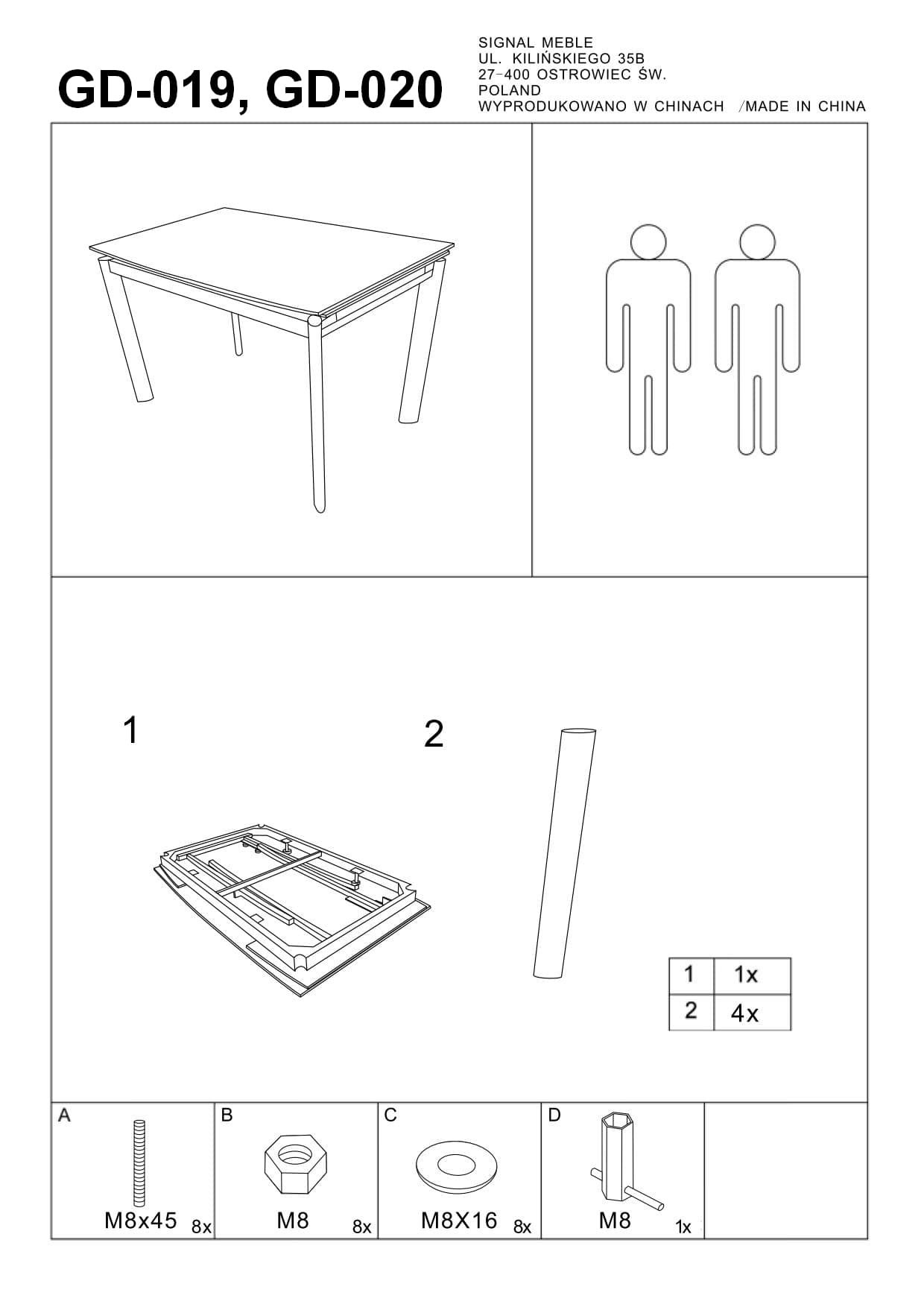 Стол обеденный Signal GD-020 белый, GD020B