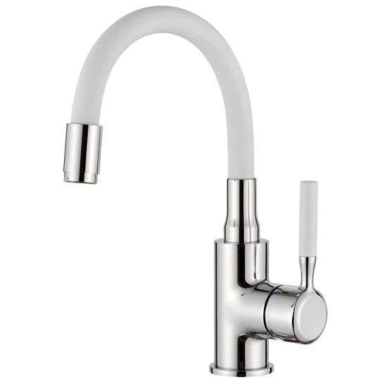 Смеситель для умывальника с гибким изливом белый/хром Ledeme L1399-3