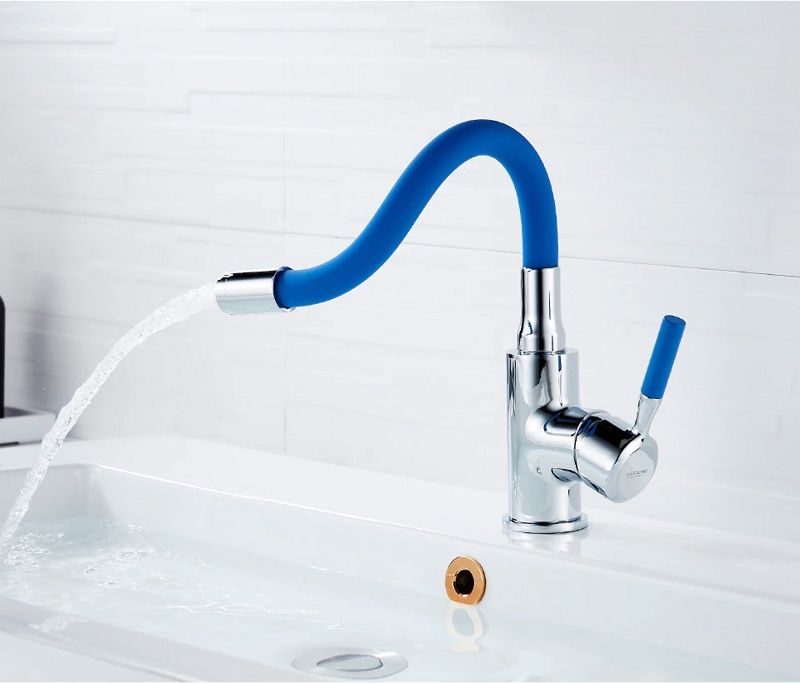 Смеситель для умывальника с гибким изливом синий/хром Ledeme L1399-6