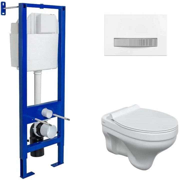 Комплект Berges Atom Line, кнопка белая/хром, унитаз Albit S, сиденье Top Slim, 042444