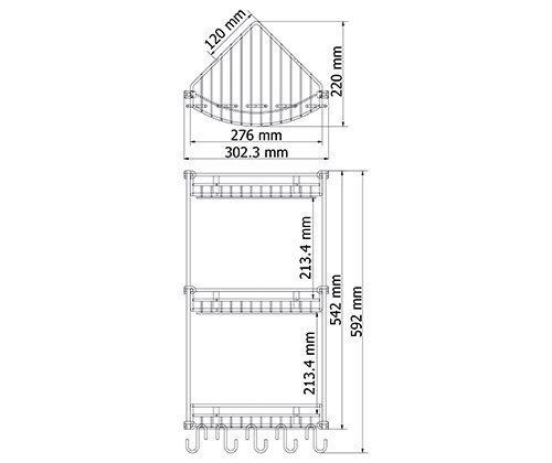 Полка металлическая угловая, трехъярусная WasserKRAFT, K-1233