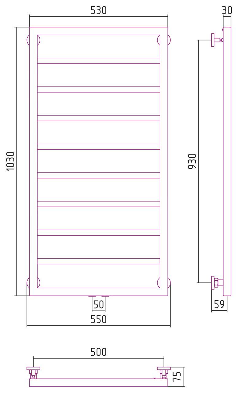 Водяной полотенцесушитель Сунержа Канцлер 1000x500