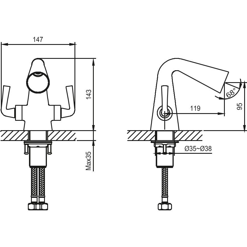 Смеситель для раковины двухвентильный Ahti Turku, TU204001