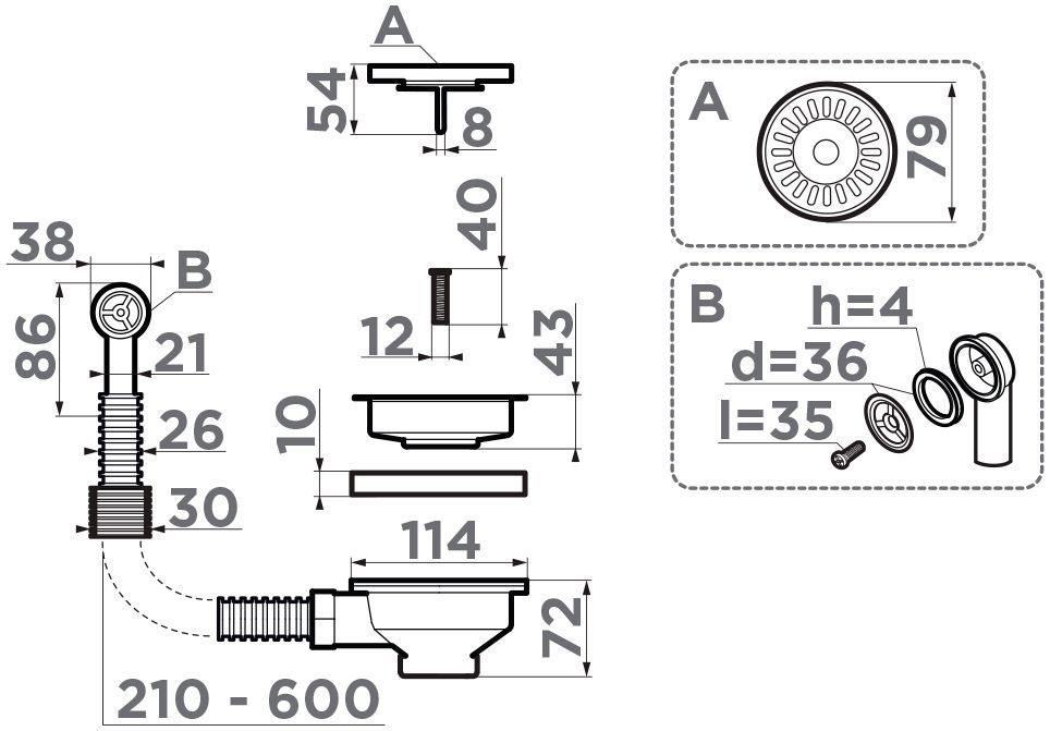 Выпуск и перелив Omoikiri D-01-AB, 4996529