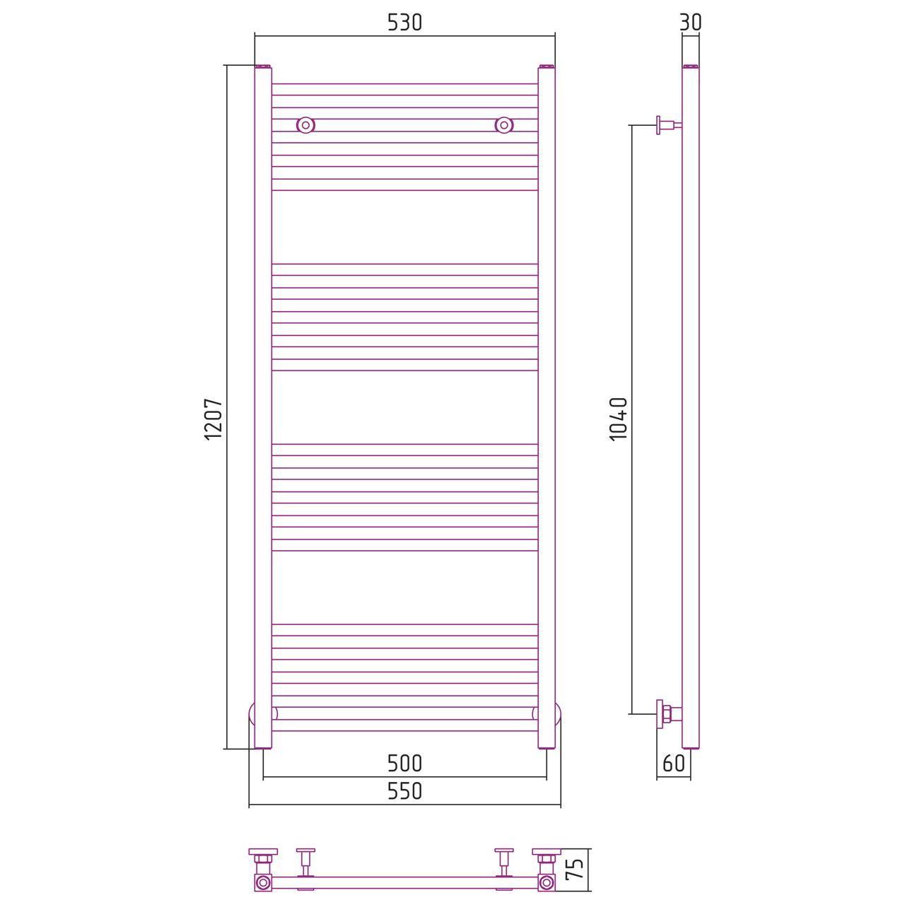 Водяной полотенцесушитель Сунержа Модус 1200x500