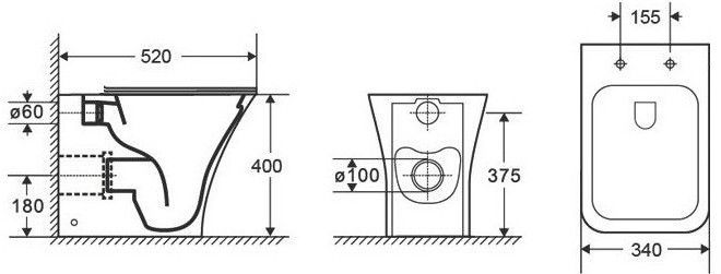 Унитаз напольный приставной безободковый Ceramalux, 215D