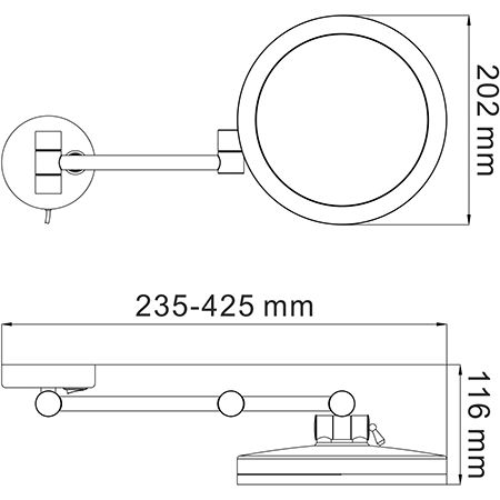 Зеркало с LED-подсветкой, 3-х кратным увеличением WasserKRAFT, K-1004BLACK
