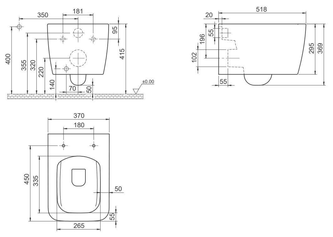 Унитаз подвесной безободковый CeraStyle Hera, HC01706PH00