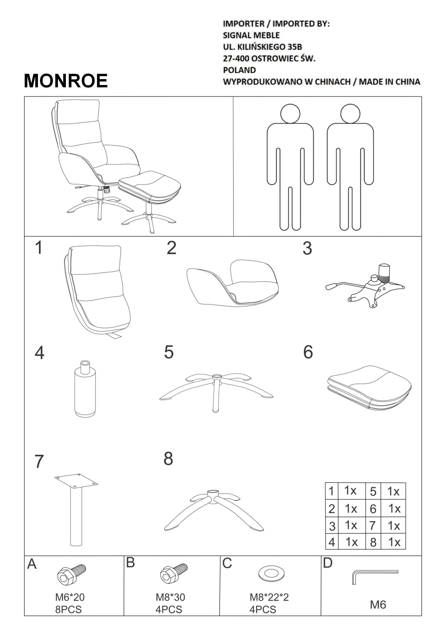 Комплект Signal Monroe Velvet Bluvel 52, кресло+подставка для ног античный розовый, MONROEVRA