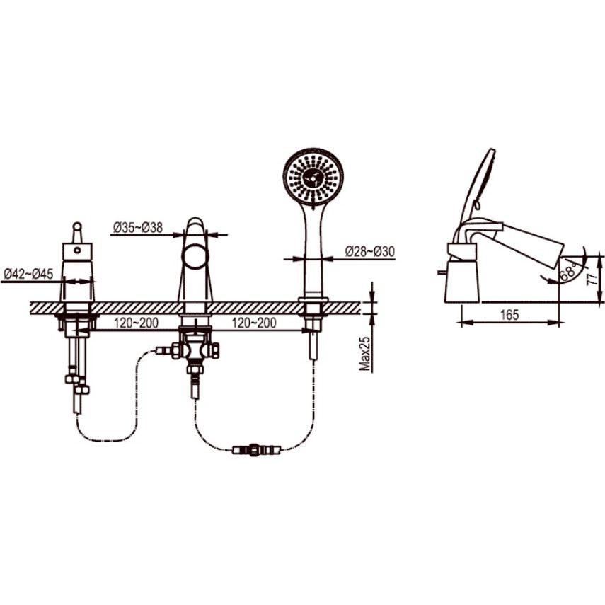 Смеситель встраиваемый на борт ванны Ahti Turku, TU401001