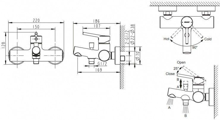 Смеситель для ванны Bravat Palace F6172217CP-01