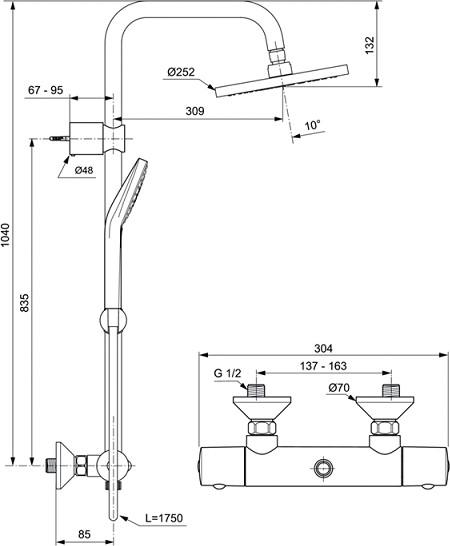 Душевая система Ideal Standard IdealRain Eco Evo, A6942AA