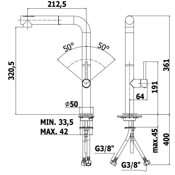 Смеситель для кухни с выдвижным душем Paffoni Chef, CH985CR