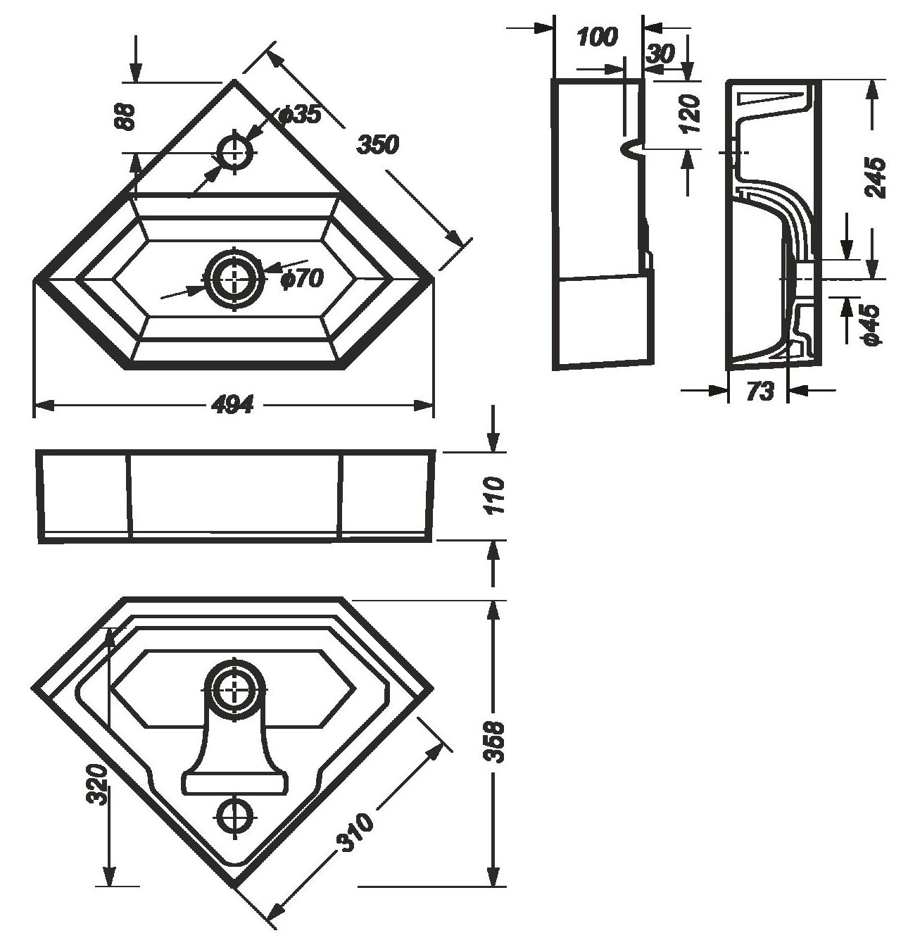 Умывальник Sanita Luxe Line 50x35, LIN35SLWB01
