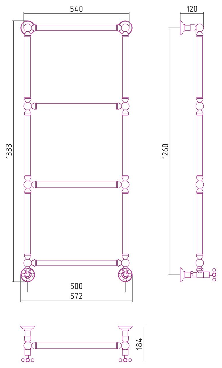 Водяной полотенцесушитель Сунержа Ренесаннс 1304 1260x400