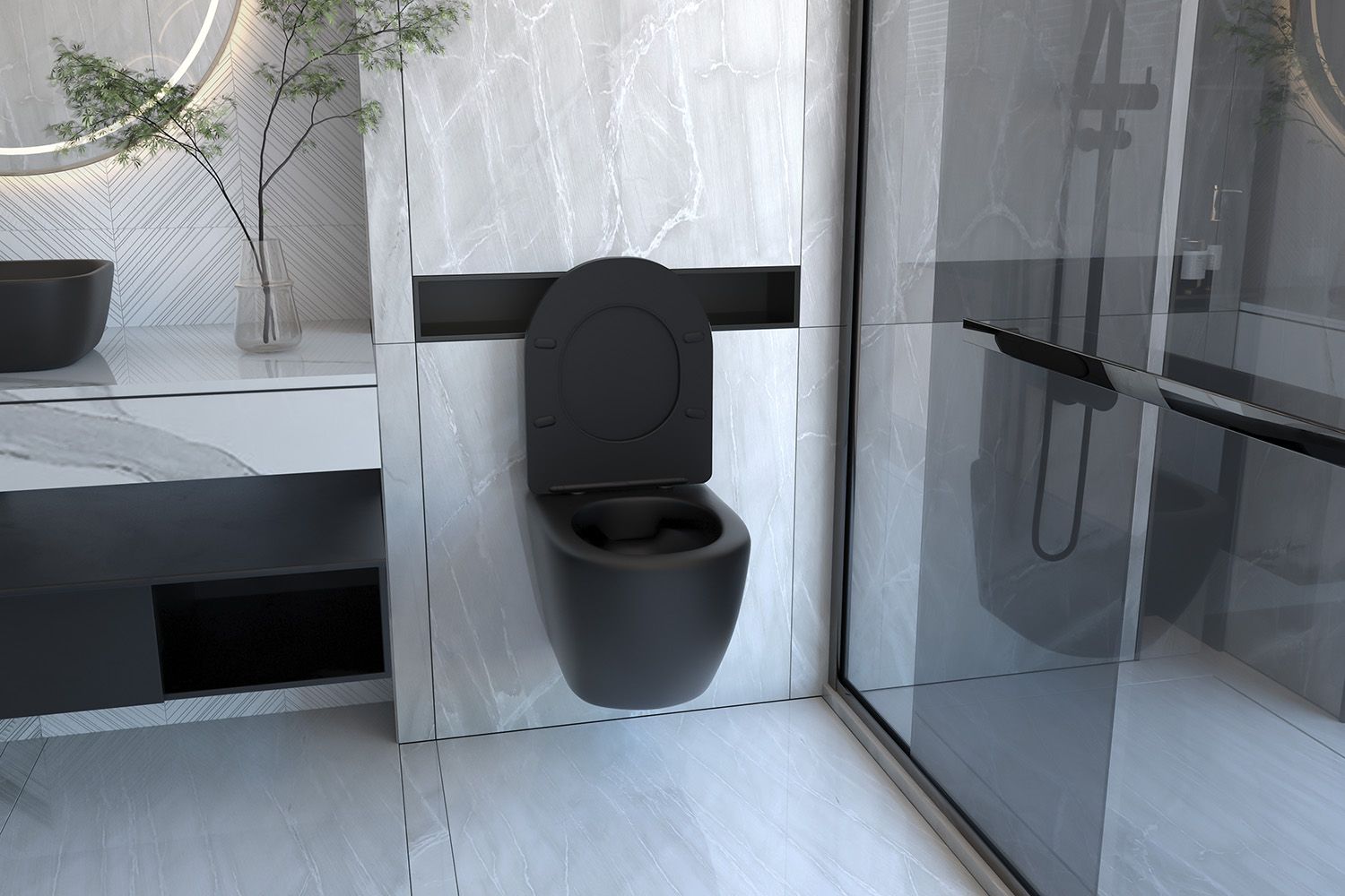 Унитаз подвесной безободковый черный матовый Abber Bequem, AC1100MB