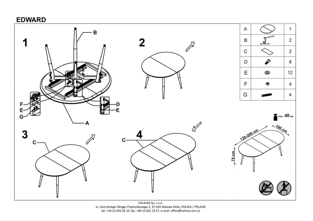 Стол обеденный Halmar Edward раскладной белый/дуб сан ремо, V-CH-EDWARD-ST-SAN_REMO