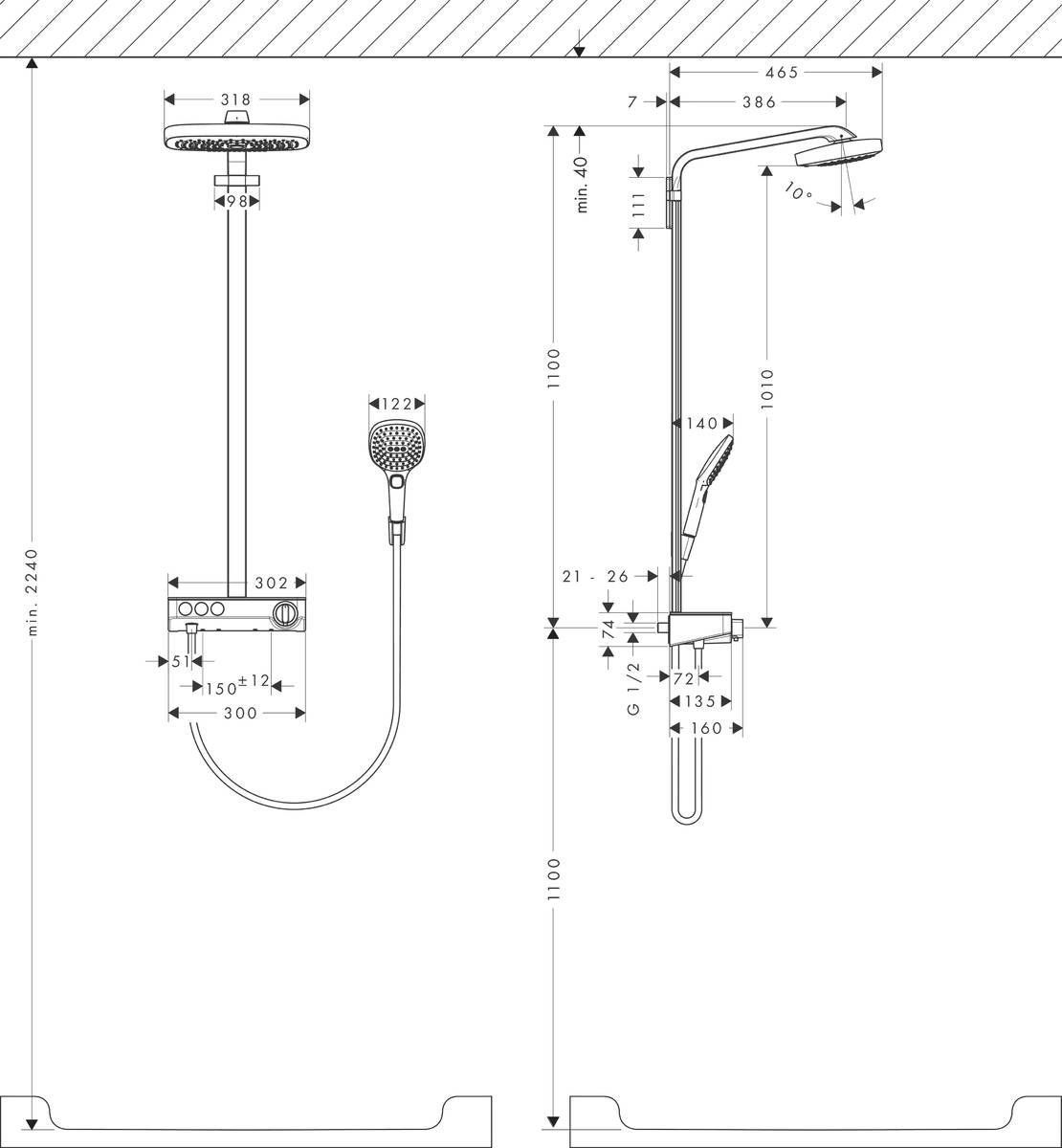 Душевая стойка с термостатом Hansgrohe Raindance Select Showerpipe E300 3jet, 27127400