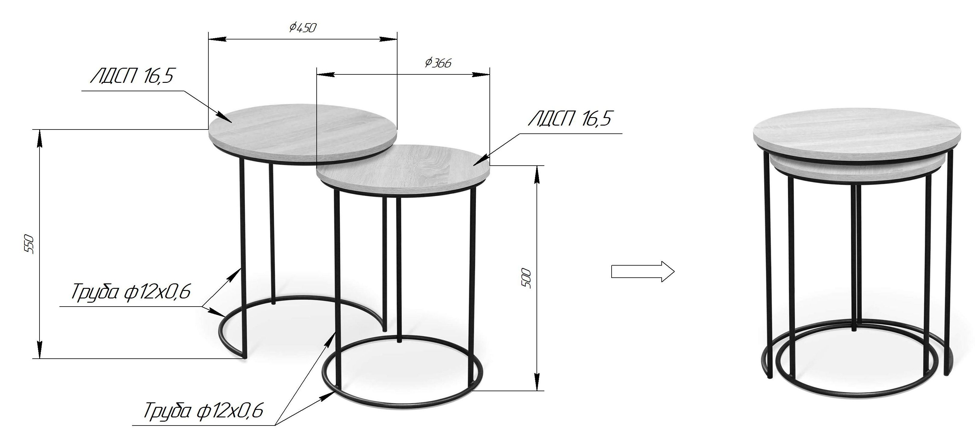 Столик журнальный Sheffilton SHT-CT7 дуб беленый/черный муар, 190222