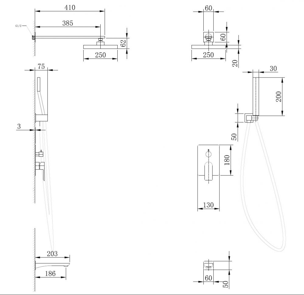 Душевая система Abber Weiss Insel, AF8017B
