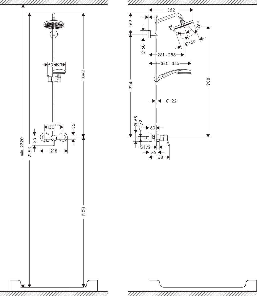 Душевая стойка со смесителем Hansgrohe Croma 100 Showerpipe 160, 27154000